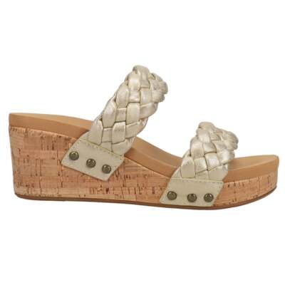 

Corkys Delightful Braided Strap Metallic Wedge Womens Gold Casual Sandals 41-01, Золотой, Corkys Delightful Braided Strap Metallic Wedge
