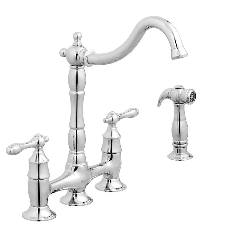 Glacier Bay Bridge Kitchen Faucet Side Sprayer 2-Handle Deck Mount Metal Chrome