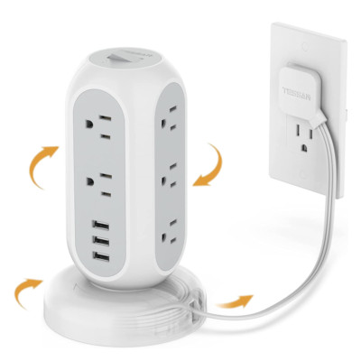 Power Strip Retractable Cord with 11 Outlet USB Surge Protector Vertical Charger