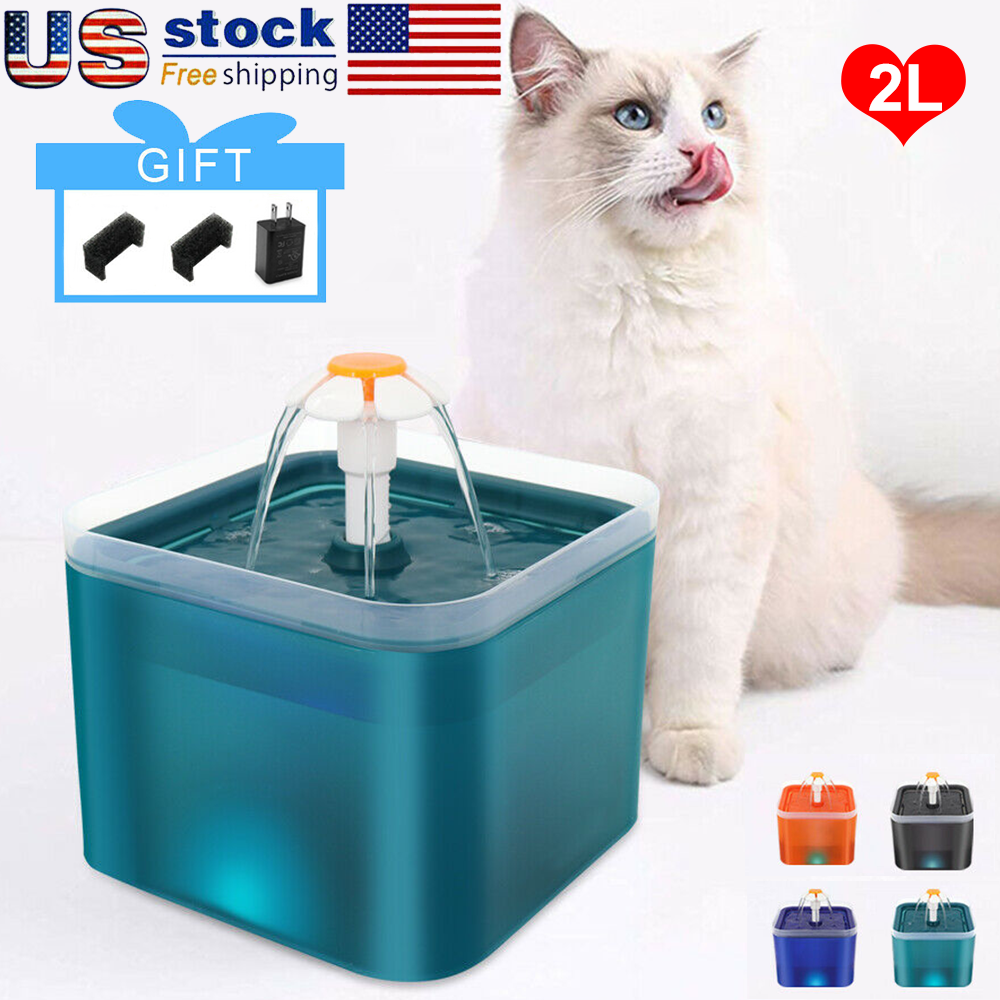 Automatic Pet Dog Cat Water Fountain 2L LED Auto Dish Drinking Dispenser Bowl