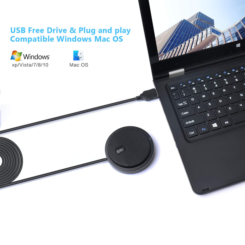 USB Microphone Plug & Play 360° Conference Boundary PC Omnidirectional Portable