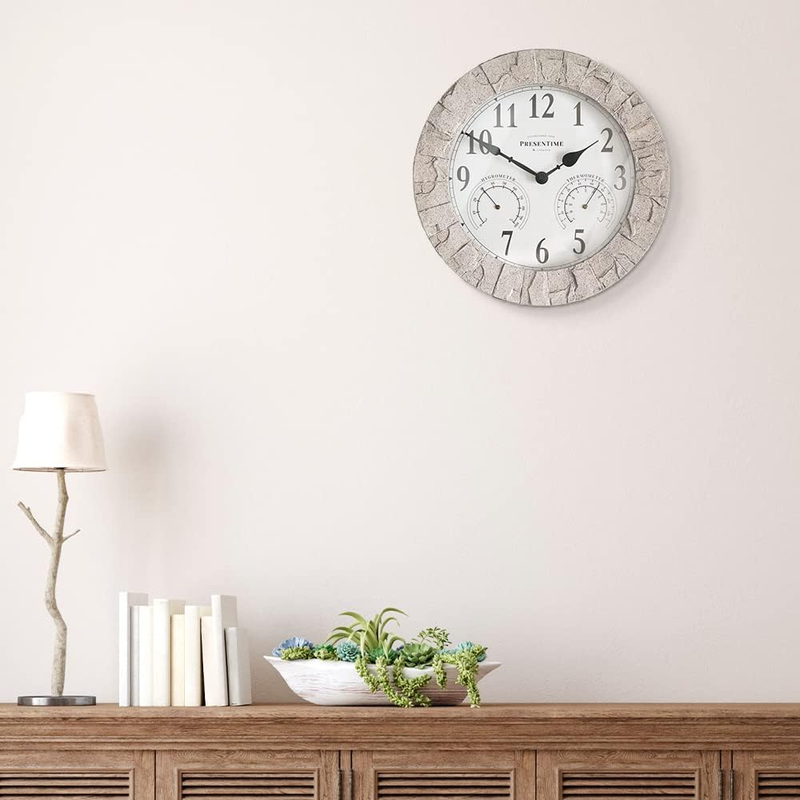 & Co Sandstone Outdoor Clock with Thermometer & Hygrometer as All in One Weather