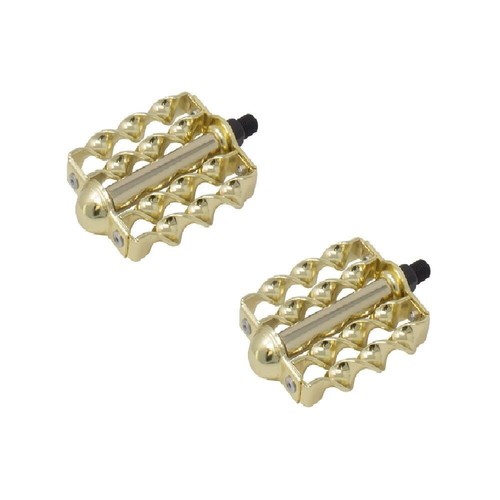 BICYCLE GOLD DOUBLE FLAT TWISTED 1/2" PEDALS CRUISER LOWRIDER CHOPPER