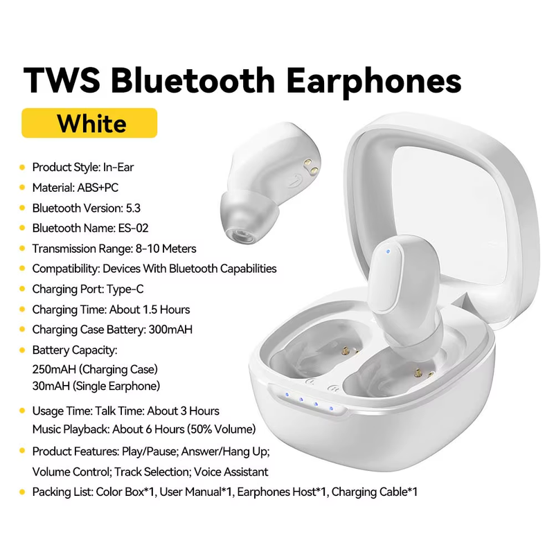 TWS Bluetooth5.3 Earphone Noise Cancelling Earbuds True Wireless Stereo Sports H