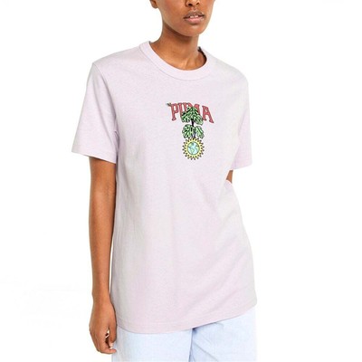 

Puma Downtown Relaxed Crew Neck Short Sleeve Graphic T-Shirt Womens Purple Casua, Фиолетовый