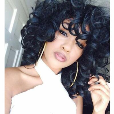 Curly Afro Wig with Bangs Short Kinky Curly Wigs for Black Women Synthetic Fiber