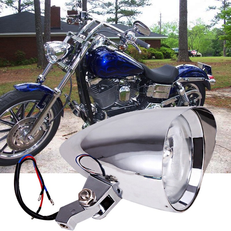 UNARAY 5.75 Misura for Harley Sportster Dyna Softail Chopper FXST Big Dog XL883 1200 Moto Faro A Forma di Proiettile Tri Bar Faro Fari anteriori ( Color : Chrome