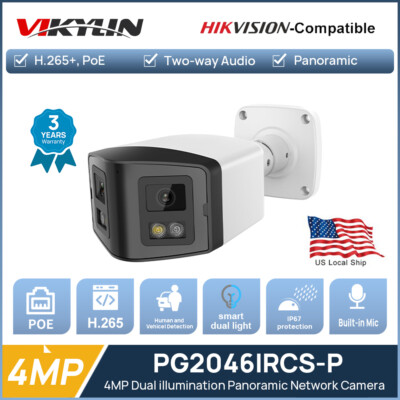 Hikvision Compatible 180° Panoramic 4MP ColorVu IR Light Dual Lens IP Camera POE