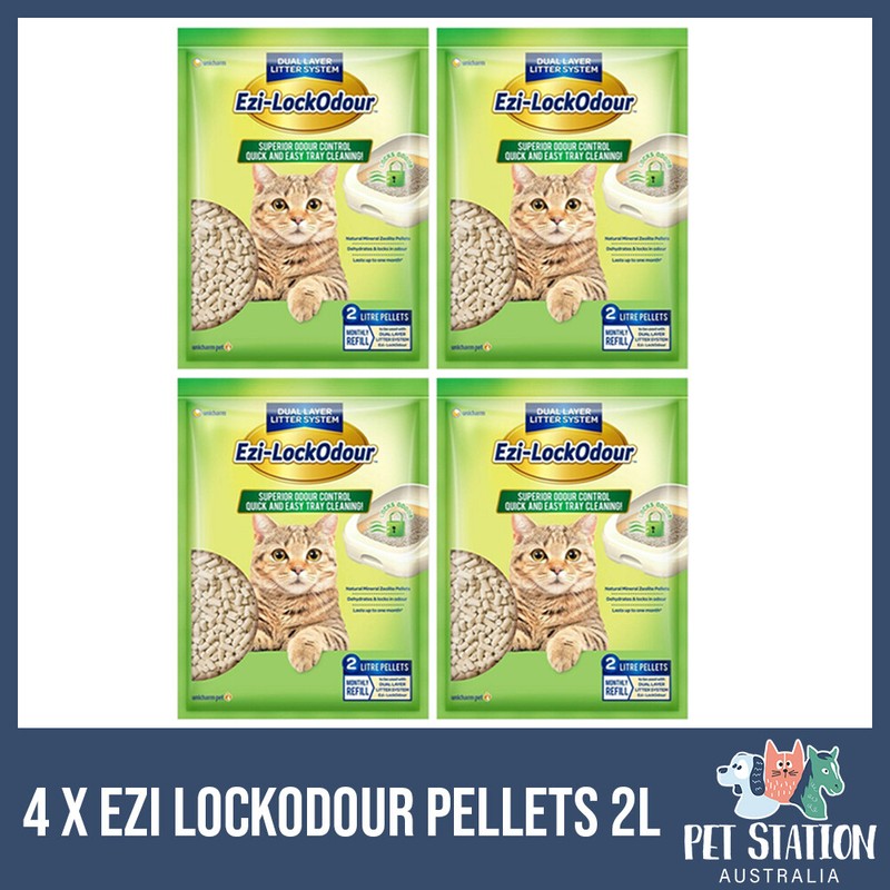 4 X Ezi Lockodour Natural Mineral Zeolite Cat Litter Pellets 2l