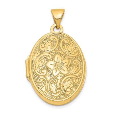 Pre-owned Diamond2deal 14k Yellow Gold Scrolled Floral Locket Pendant 1.35g