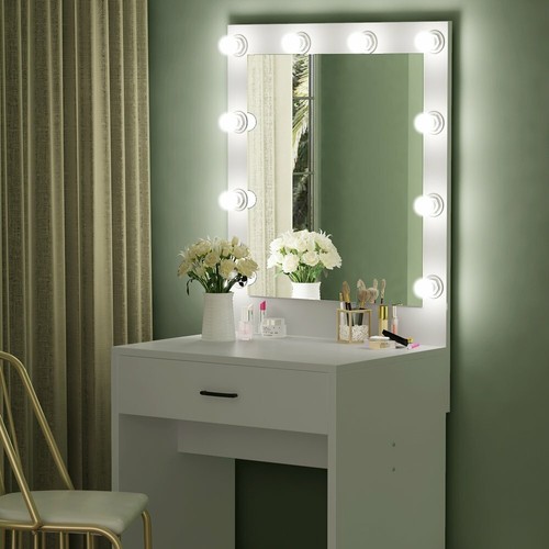 Tribesigns Lighted White Vanity Table Set With Huge Mirror For Bedroom Makeup Us Ebay