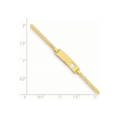 Pre-owned Skyjewelers Real 14k Yellow Gold Cut-out Heart Anchor Link Id Chain Bracelet; 6 Inch;
