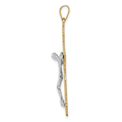 Pre-owned Superdealsforeverything Real 14kt Two-tone Diamond-cut Crucifix Pendant