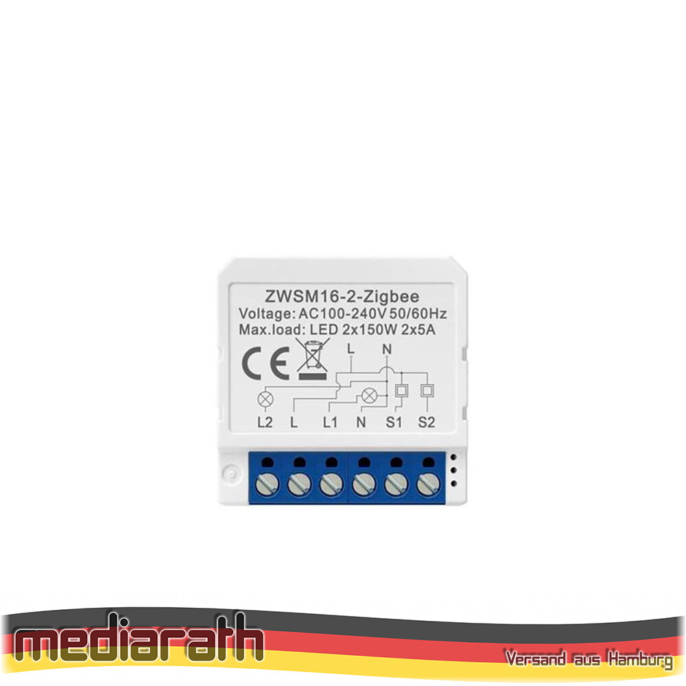 AVATTO ZWSM16-W2 ZigBee 3.0 2 Kanal 2CH Smart Switch Modul Lichtschalter TUYA