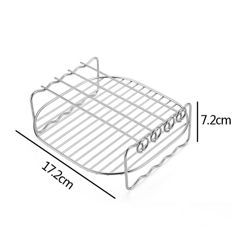 Stainless Steel Double-Deck Air Fryer Baking Tray and Skewers Rack