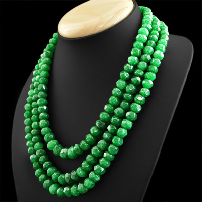 901.50 CTS EARTH MINED RICH GREEN EMERALD 3 STRAND ROUND CUT BEADS NECKLACE