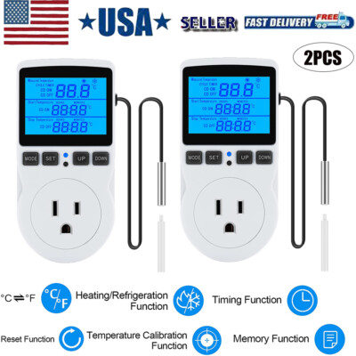 2Pcs Digital Temperature Controller Thermostat Timer With Sensor 120v 15A 1800w