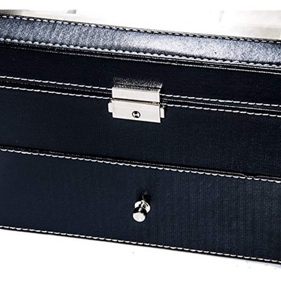 Watch Jewelry Boxes Box 20 Mens Black Leather Display Glass Top Case Organizer