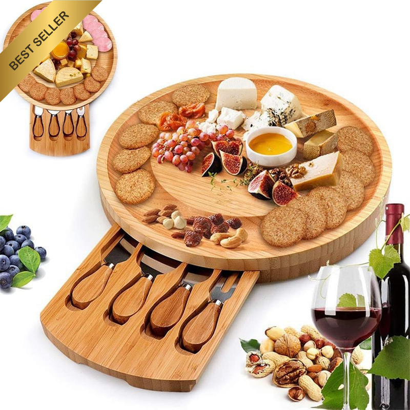 Bamboo Cheese Board Set, Charcuterie Tray with Knife Set | Bamboo Cheese Board S