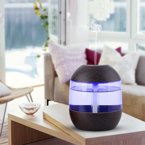 USB Air Diffuser Aroma Oil Humidifier Night Light Up Home Relaxing Wooden Color