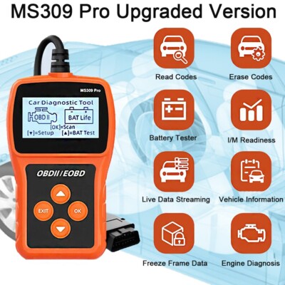 MS309 Pro Auto OBD2 Scanner Check Car Fault Code Reader Engine Health & Battery