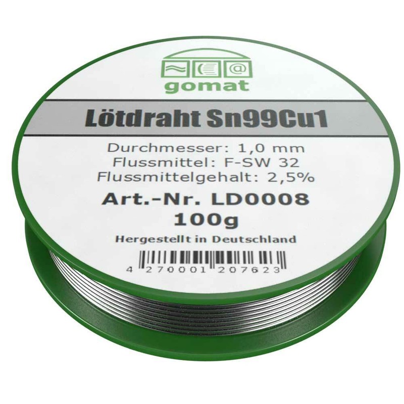 100g LÃ¶Tzinn LÃ¶Tdraht Mit Flussmittel - Bleifrei - Sn99cu1 - 1 Mm - Ld0008