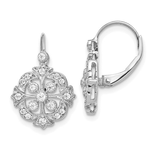 Pre-owned Goldia Jewelry Women's Earrings 14k White Gold Round Diamond Leverback Dangle, 18 Mm