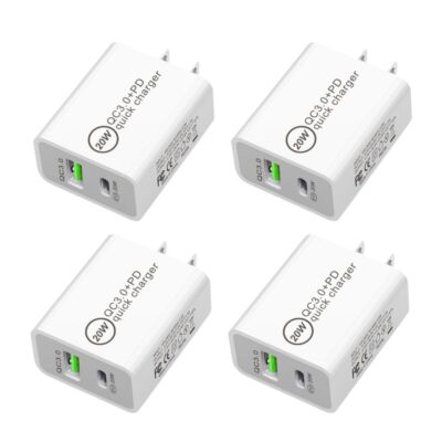 4 Pack For iPhone/Android 20W Power DUAL USB-C Type-C Wall Adapter Fast Charger