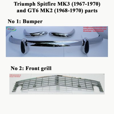 COMBO bumper and grill Triumph Spitfire MK3 (1967-1970) new stainless steel