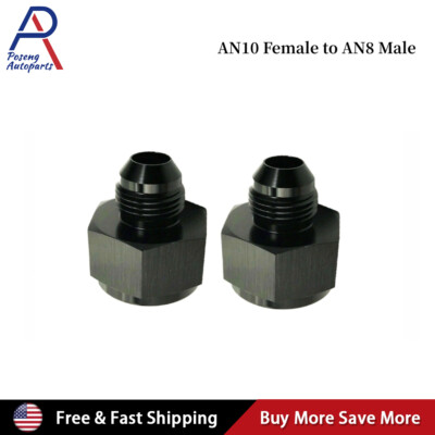 2Pcs -10 AN Female -8 AN Male AN Flare Fitting Reducer Adapter 10AN to 8AN Black