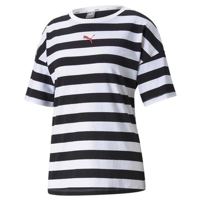 

Puma Summer Stripes Aop Crew Neck Футболка с коротким рукавом Женская размер  Повседневный топ, Черный