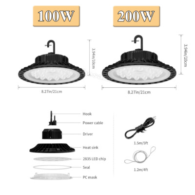 LED High Bay Light 50/100/200/300/500W Low Bay UFO Warehouse Industrial Lights