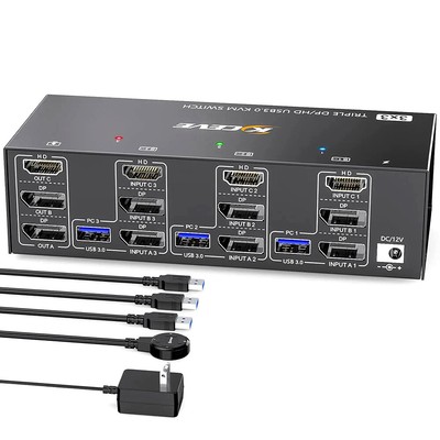 HDMI DisplayPort DP USB Dual Monitor KVM Switch Box 3X3 8K@60Hz Share 3 Monitors
