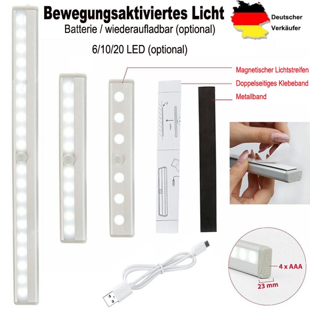20LED Unterbauleuchte Schranklampe Nachtlicht mit Bewegungsmelder Küche Lampe