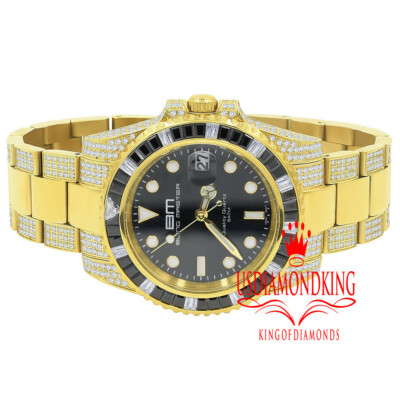 Pre-owned Bling Master Full Steel 18k Yellow Gold Simulated Diamond 40mm Presidential Mens Watch W/date