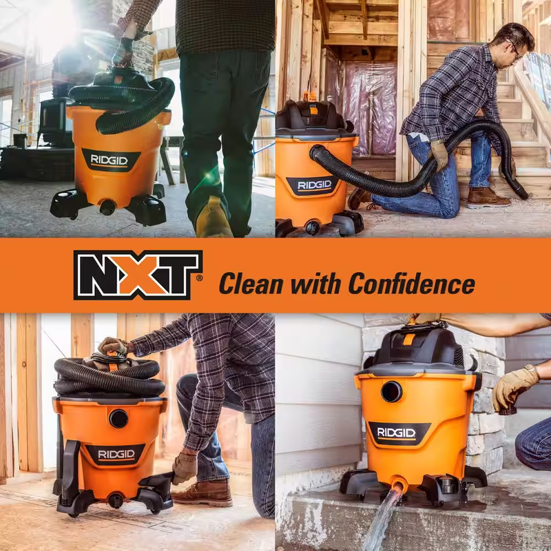 NEW RIDGID 12 Gal 5.0 Peak HP Shop Vac NXT Wet Dry Vacuum Built-In Drain 7' Hose