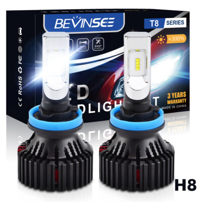 Bevinsee 2X H11 H8 H9 LED Headlight Car Bulbs Hi/Low Beam Fog Light 60W 16000LM