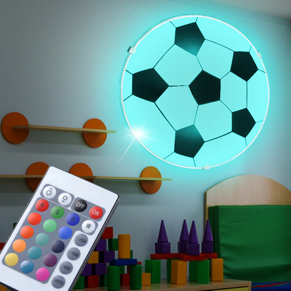 RGB LED Fußball Wand Leuchte Kinder Zimmer Fernbedienung Decken Lampe dimmbar