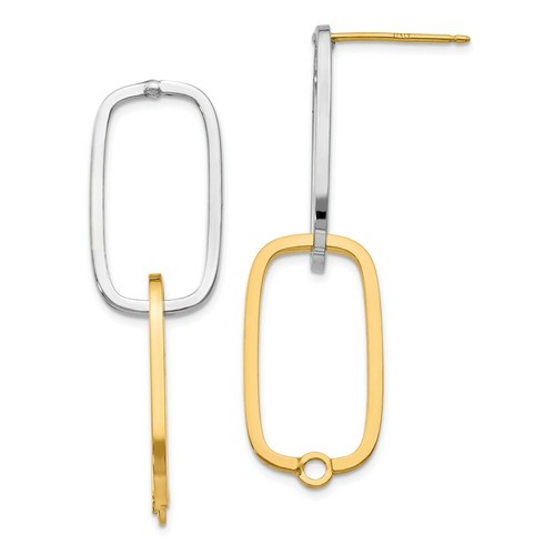 Pre-owned Accessories & Jewelry 14k Two Tone Gold 1.4mm Rectangle Interchanging Versatile Earrings Italian Gold