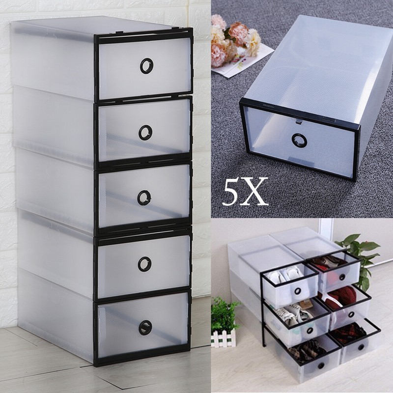 5x Schuhboxen Schuhaufbewahrung Stapelbar kunststoffbox Schuhkarton