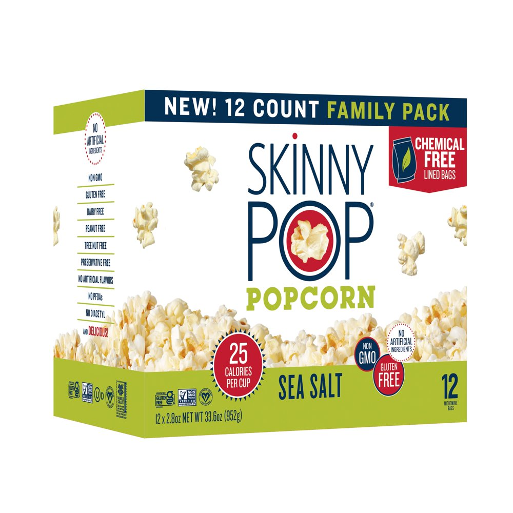 SkinnyPop Gluten-Free Sea Salt Microwave Popcorn, 2.8 oz, 12 Count, BRAND NEW