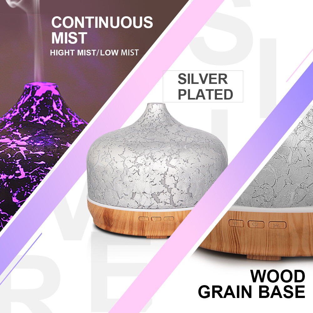 Porseme 500ml Essential Oil Diffuser Silver Plated Glass Aromatherapy Ultrasonic