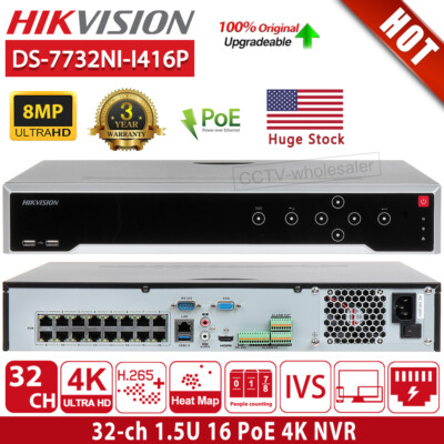 Hikvision 32CH PoE 4K 12MP NVR DS-7732NI-I4/16P 4SATA Video Network Recorder IR