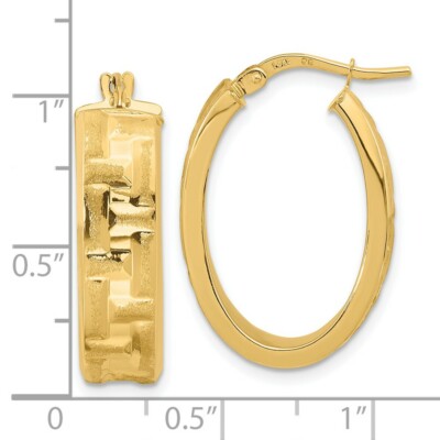 Pre-owned Superdealsforeverything Real 14kt Yellow Gold Polished Textured Oval Hoop Earrings