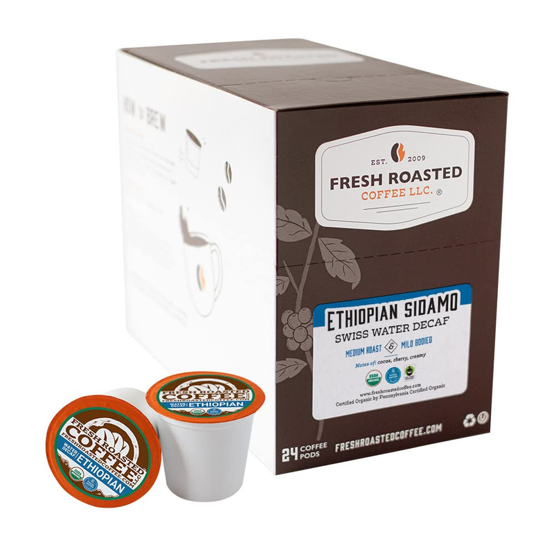 Fresh Roasted Coffee, Fair Trade Organic Ethiopian Sidamo Swiss Water Decaf, Kos