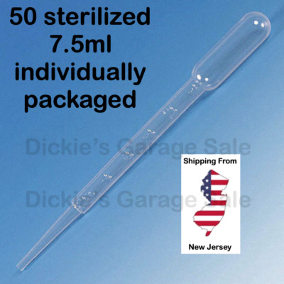 50 7.5ML STERILIZED PLASTIC TRANSFER PIPETTE DROPPERS GRADUATED 