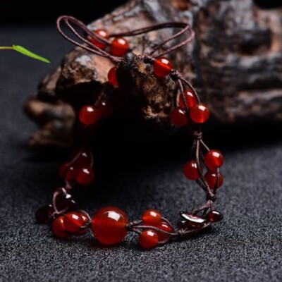 Natural Carnelian Garnet Stone Wrap Bracelet for Courage Healing Hand Woven