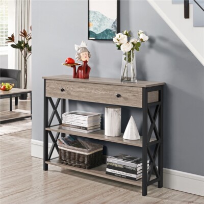 Sofa Console Table with Drawer for Living Room 3-Tier Entryway Table for Hallway