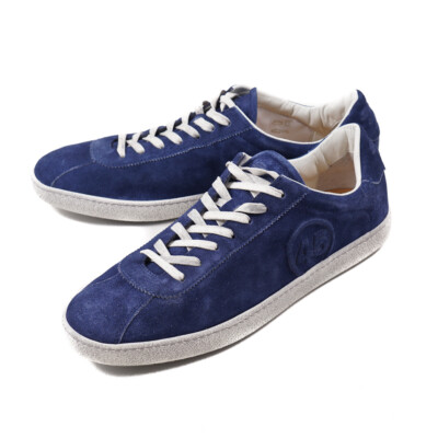 Pre-owned Santoni $640  For Amg Blue Calf Suede Low Top Sneakers Us 7 Shoes