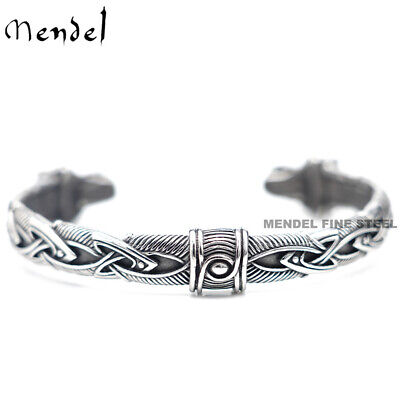 MENDEL Mens Norse Viking Arm Ring Fenrir Wolf Head Cuff Bangle Bracelet For Men